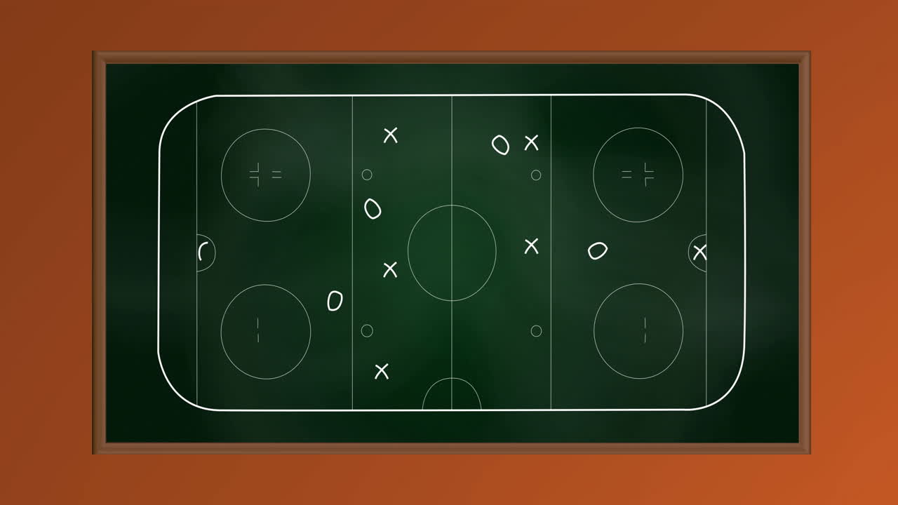 Animation of arrow, circles and x symbols on sports court on orange background