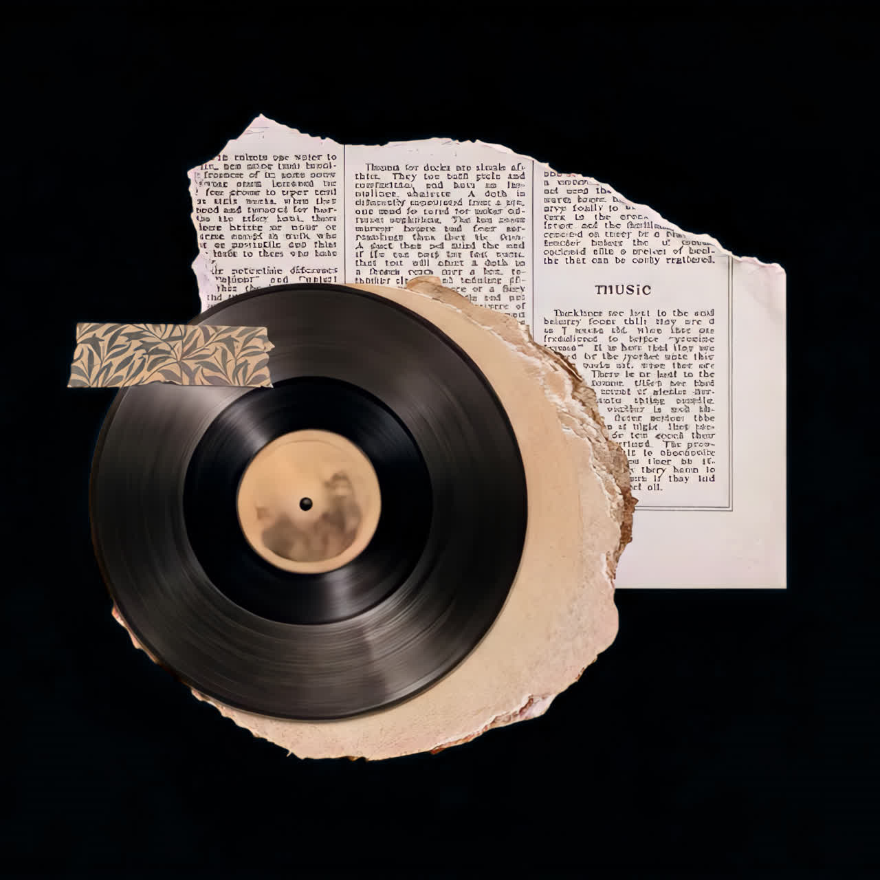 Vintage vinyl collage art animation isolated asset, transparent 4K video, alpha channel, ProRes 4444