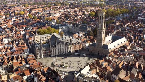 drone aerial viel of grand place brussels the city's town hall, and the king's house or breadhouse. aerial downtown house building city brussels belgium