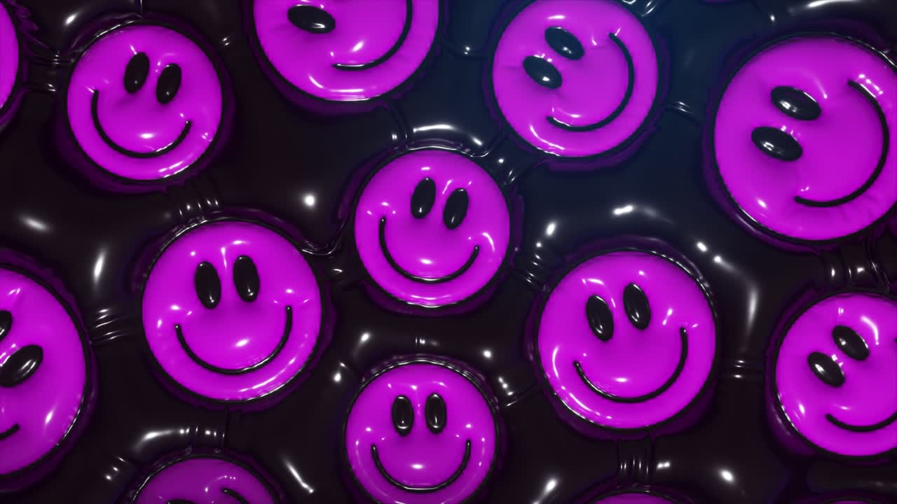 Faccine sorridenti viola su sfondo scuro