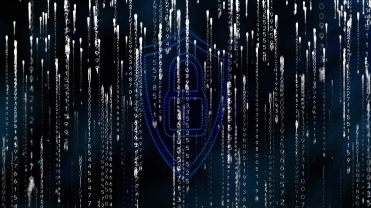 Animation of light trails falling against security padlock icon on black background