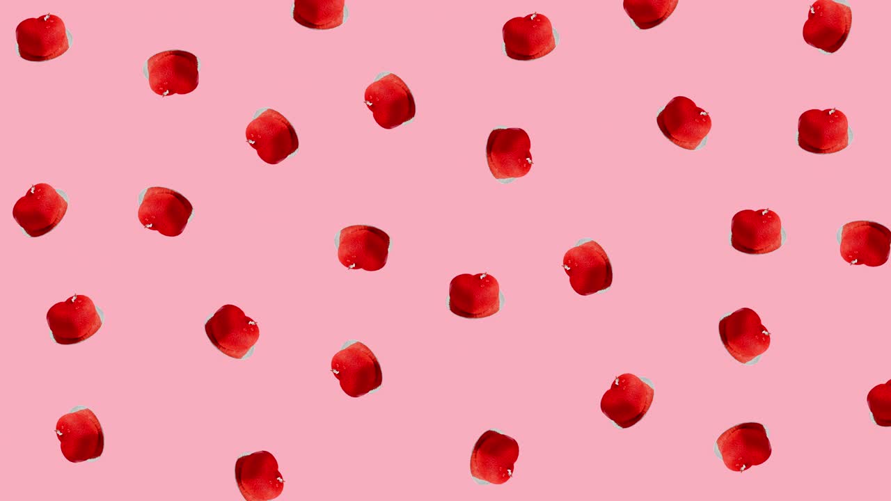 беспрепятственная циклическая анимация со многими тортами в форме красного сердца на розовом фоне. концепция дня святого валентина