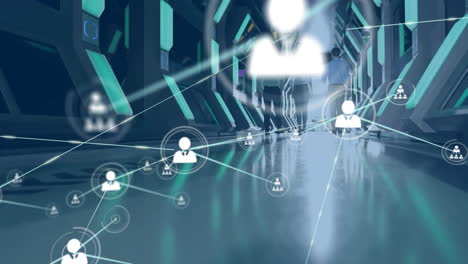 animación de la red de conexiones con iconos a través de diversas personas de negocios por servidores