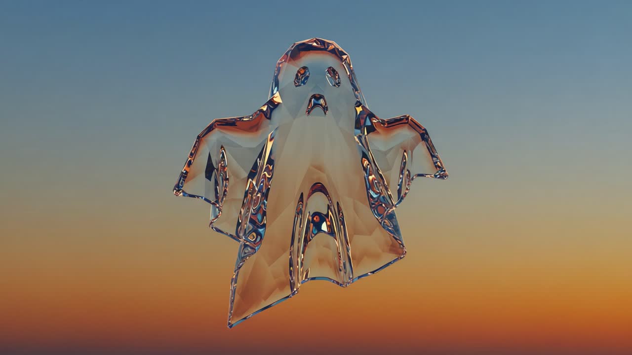 A Stunning Ethereal Specter: An Abstract Representation of a Ghost Floating Against a Beautiful Sunset Background, Capturing the Essence of Otherworldly Entities