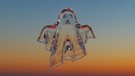a stunning ethereal specter: an abstract representation of a ghost floating against a beautiful sunset background, capturing the essence of otherworldly entities