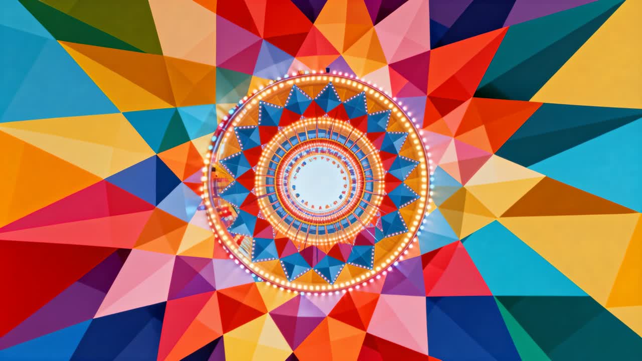 Sequenza in avvio: mandala che ruota in senso orario e si ingrandisce su tela digitale, con un anello di luce in movimento.