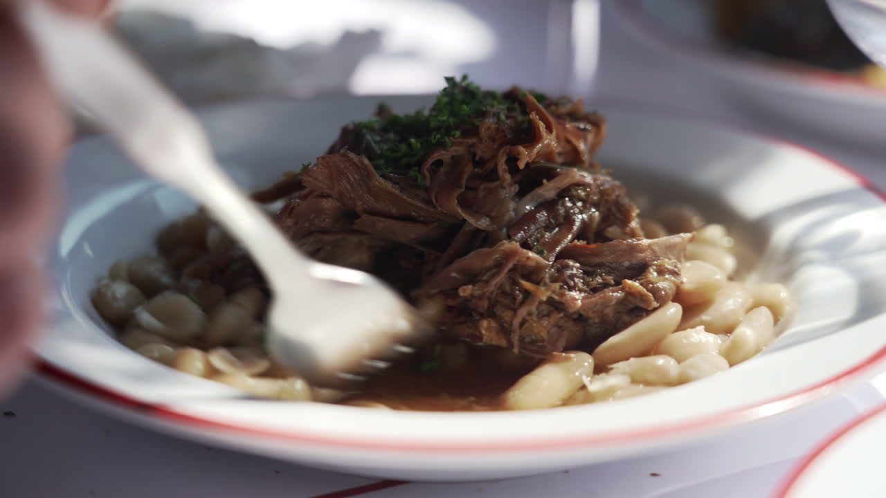 primer plano del plato tradicional francés 7 horas de cordero con frijoles blancos