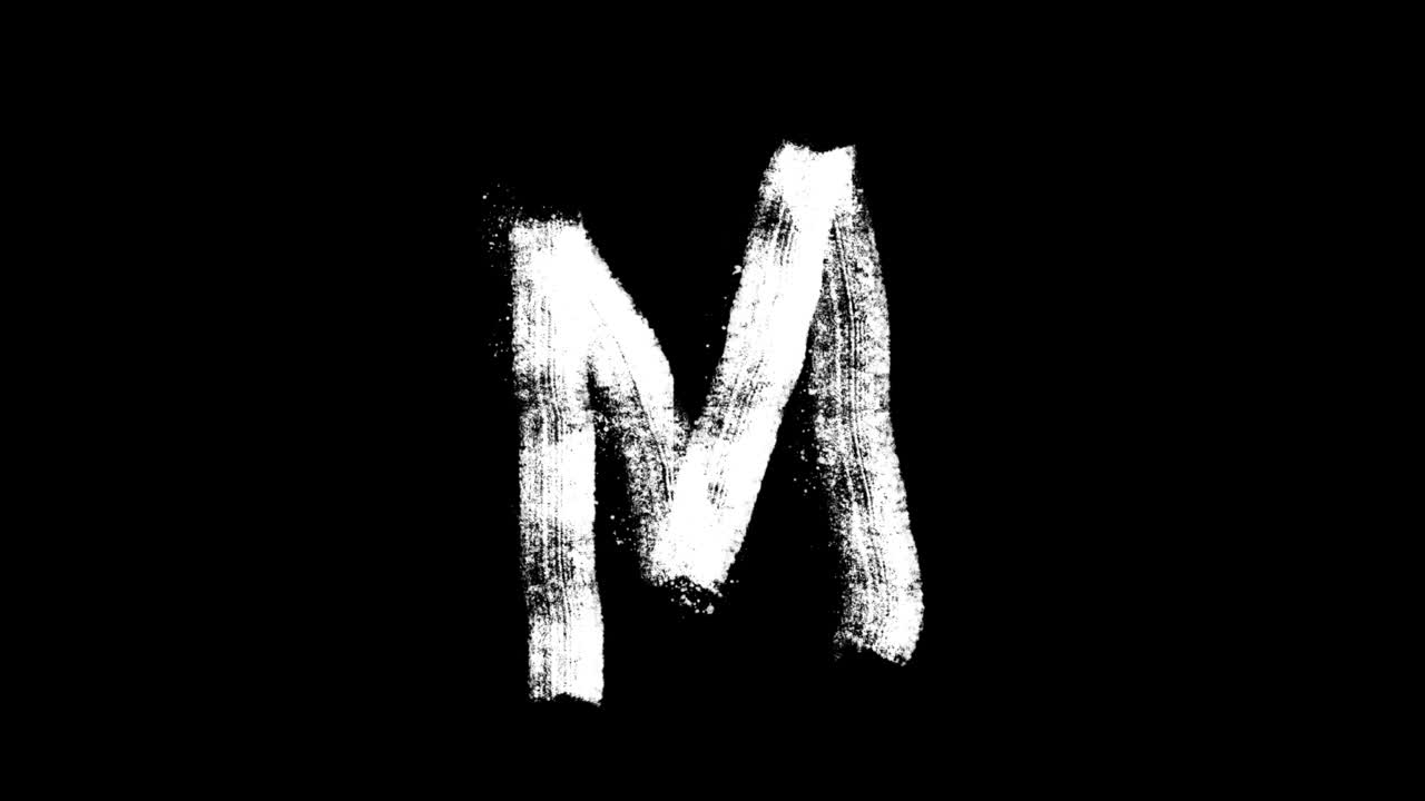 Lettre M animée coup de pinceau blanc sur fond noir