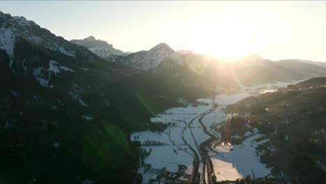 aerial view of the alpine town of san candido in italy.