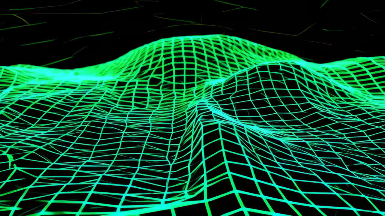 Abstract Green Wireframe Grid Landscape