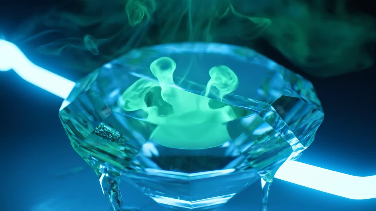 Diamond with blue light and smoke