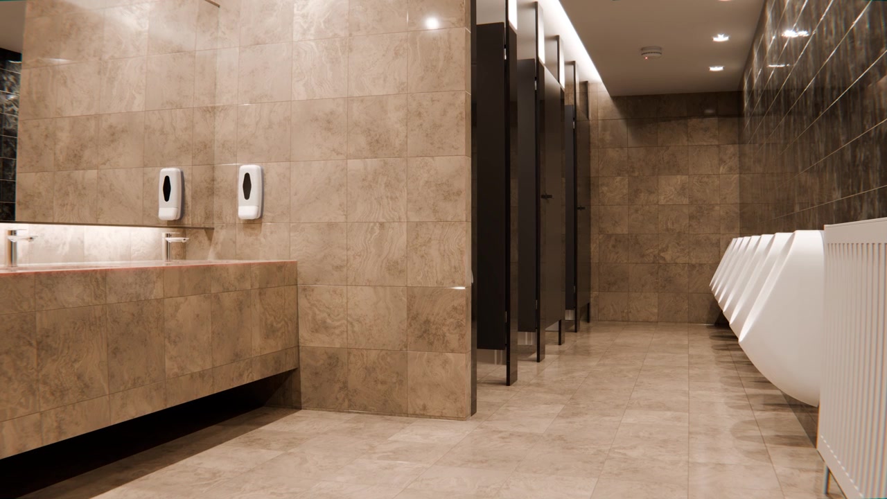 Modern Public Restroom Interior with Urinals and Tiled Walls