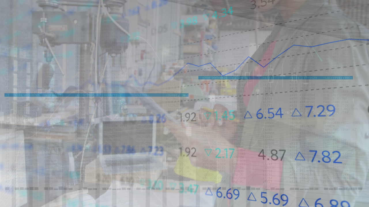 animación de la bolsa de valores sobre la mujer caucásica