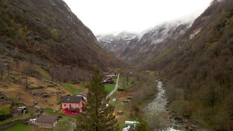 hamlet of sonogno at verzasca valley during cloudy day in the canton of ticino in switzerland