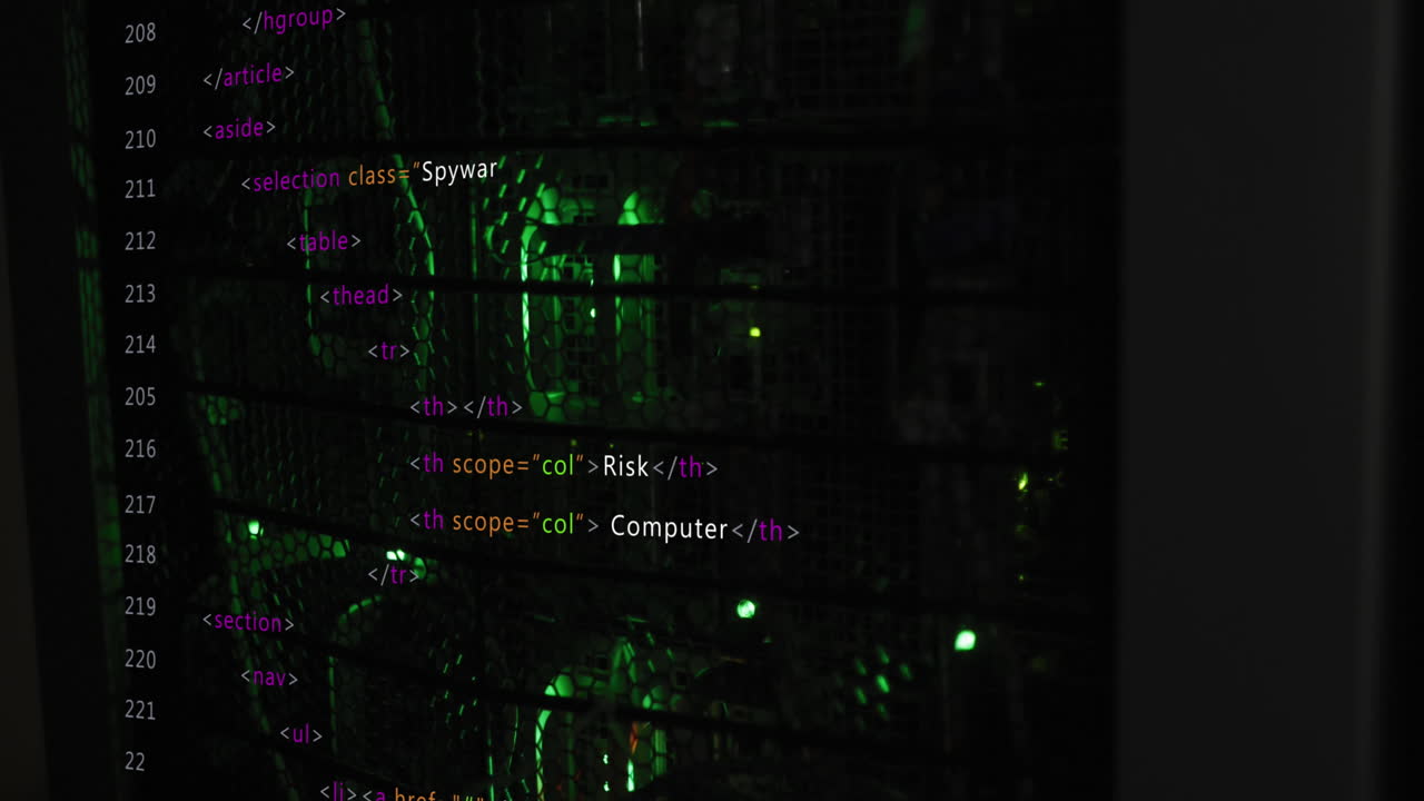 Animation of data processing against close up of a computer server