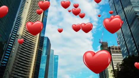 tall buildings with hearts