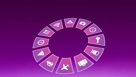 Animation-of-travel-icons-spinning-on-pink-background