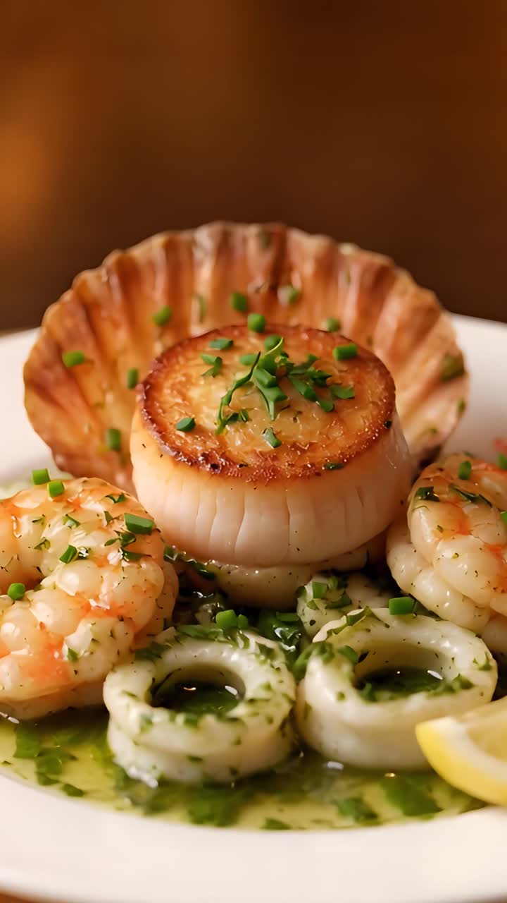 Deliziosi frutti di mare su sfondo sfocato 4K