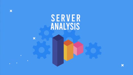 data server analysis animation with statistics bars and gears