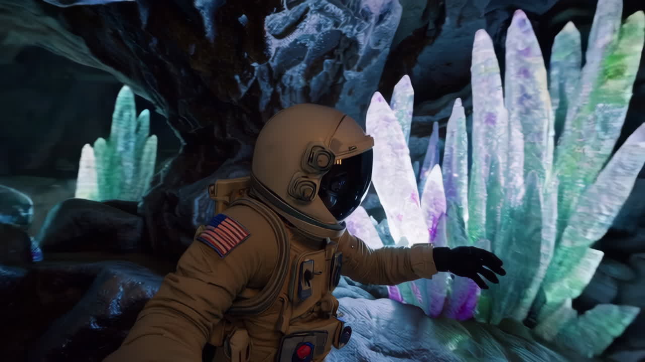 크리스탈 동굴 을 탐사 하는 우주 비행사