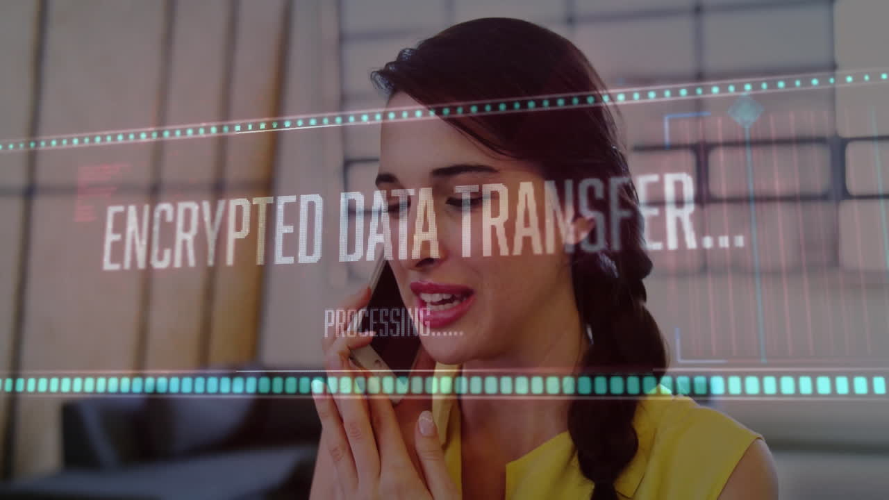Wearing yellow top, woman using data processing animation overlay in school setting
