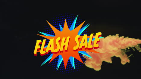 animación de texto de venta flash sobre líquido naranja sobre fondo negro