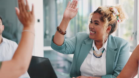 applause, high five and success of business