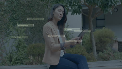 Animation of ai data processing over biracial woman using tablet in school