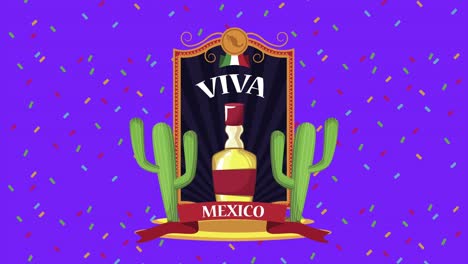 viva méxico con letras con botella de tequila