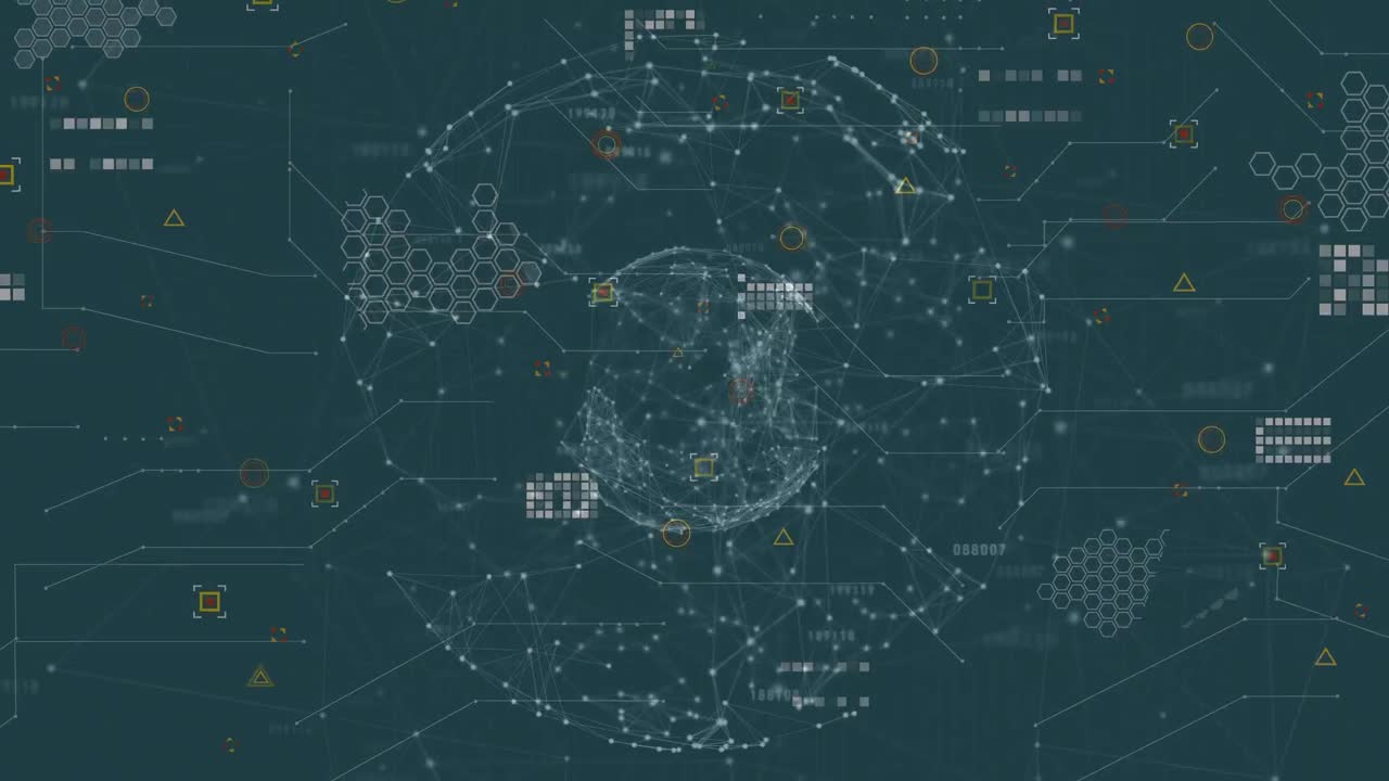 해군 배경에 있는 지구와 아이콘과의 연결의 애니메이션