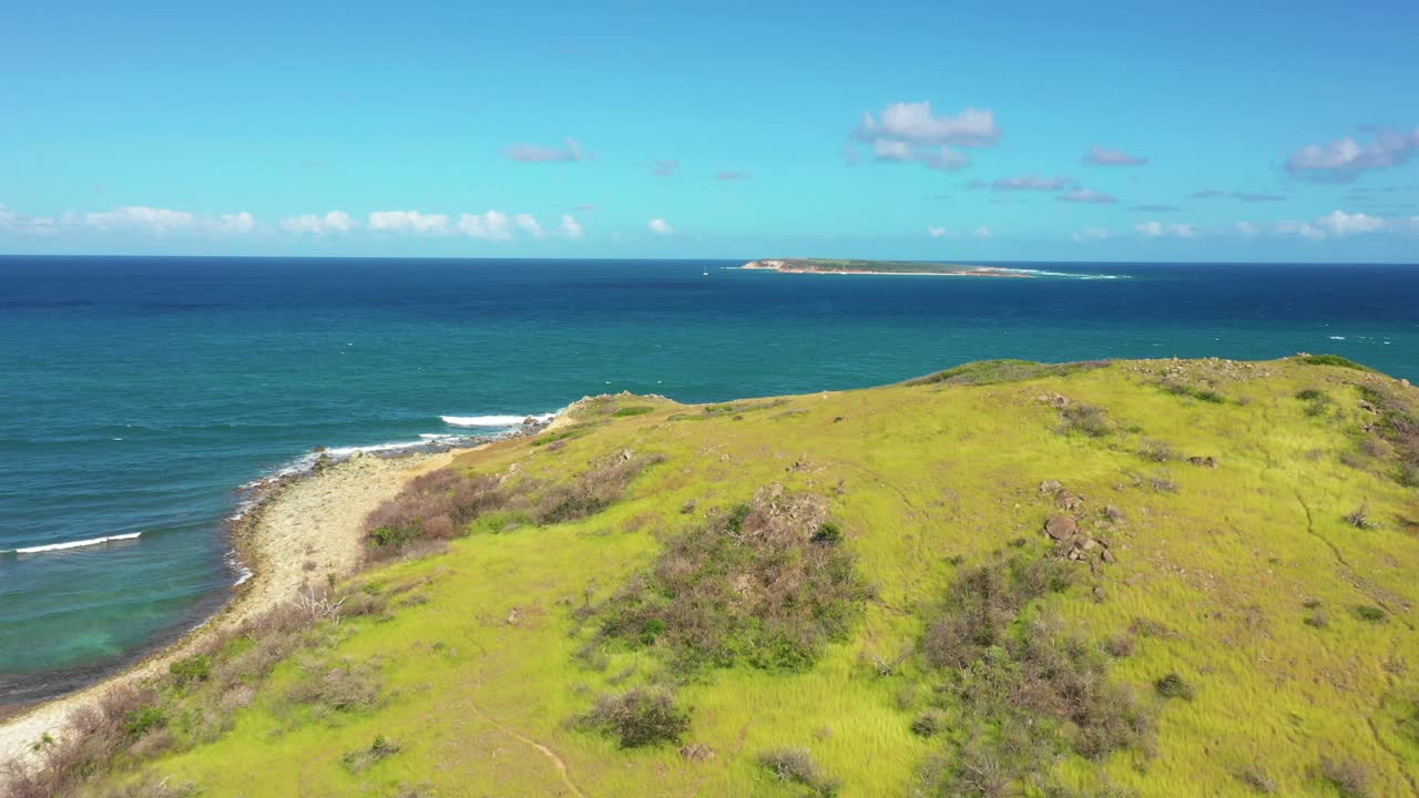 세인트 마틴의 녹색 맑은 ilet de pinel 위의 birdseye