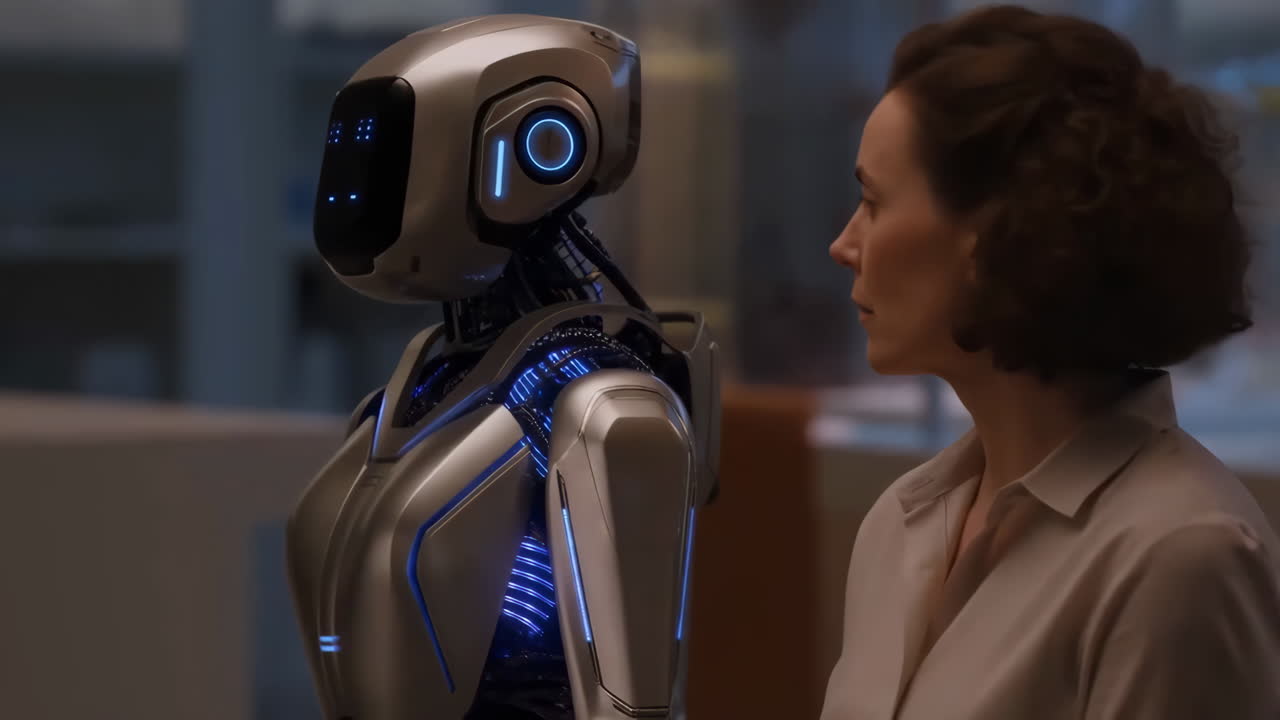 Woman and Futuristic Robot