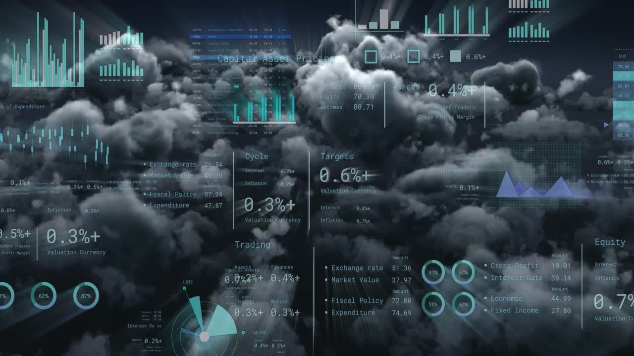 animación del procesamiento de datos financieros a través de nubes