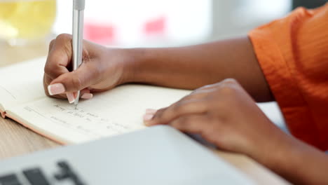 Studying,-learning-and-hands-of-woman-writing