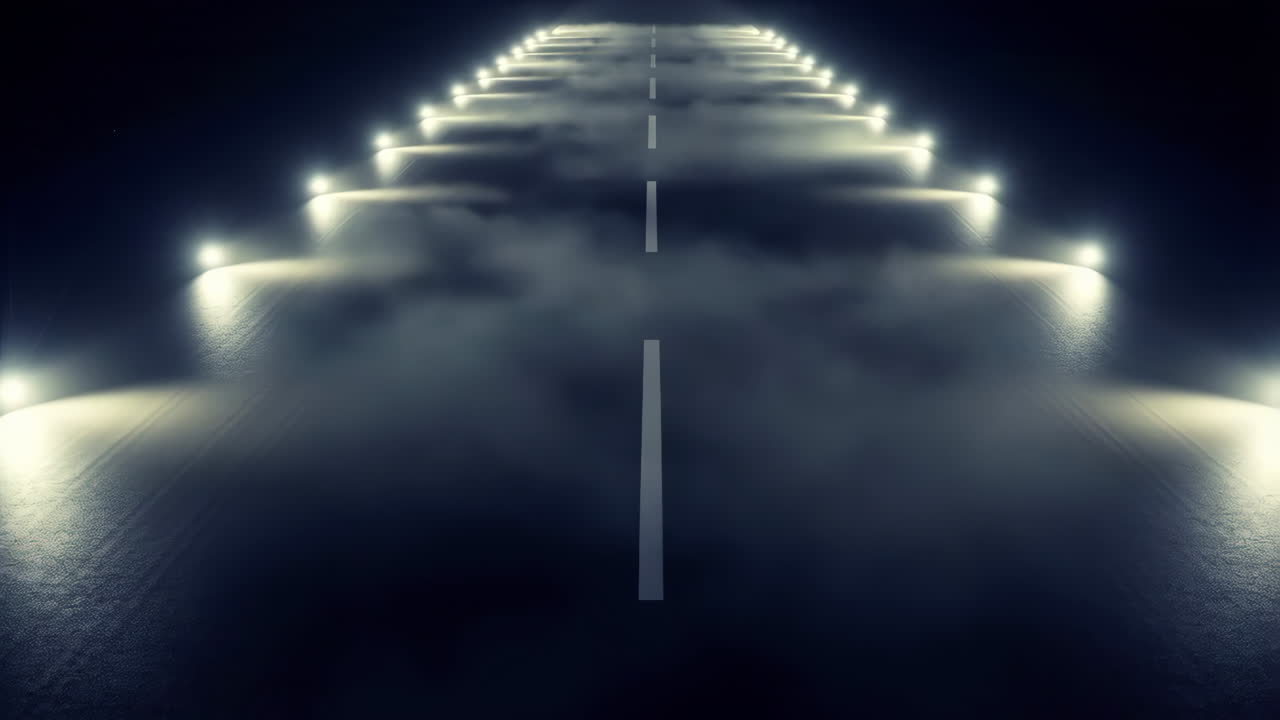 Illuminated Night Road with Fog