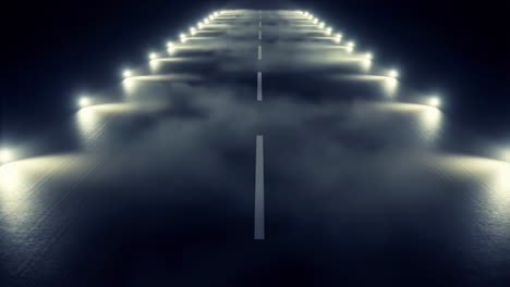 illuminated night road with fog