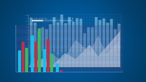 animation of multiple graphs and loading bar with changing numbers over blue background