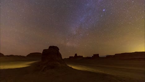 bright meteor at the night sky full of stars and milky way galaxy shines in a starry dark landscape lut desert at night in iran central climate landscape of landmark and landform of sand blast rocks