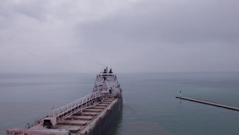 aerial view of bulk carrier for gravel sailing in the ocean near kingsville, ontario