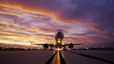 airplane taxiing at sunset/sunrise