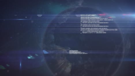 animation of data processing and light spot over spinning globe in space