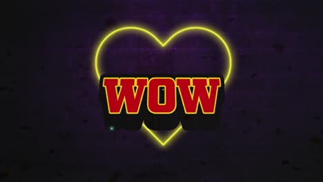 Animation-of-heart-icon-with-wow-text-on-purple-background