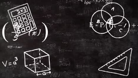 Animation-Von-Zeichnungen-Von-Schulgegenständen-über-Mathematischen-Gleichungen