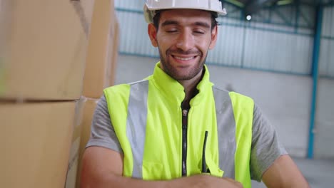 professional industry worker close up portrait in the factory or warehouse