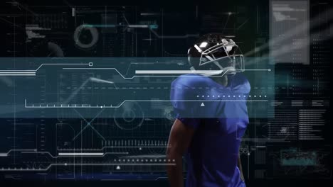 animación del procesamiento de datos digitales sobre un jugador de fútbol americano
