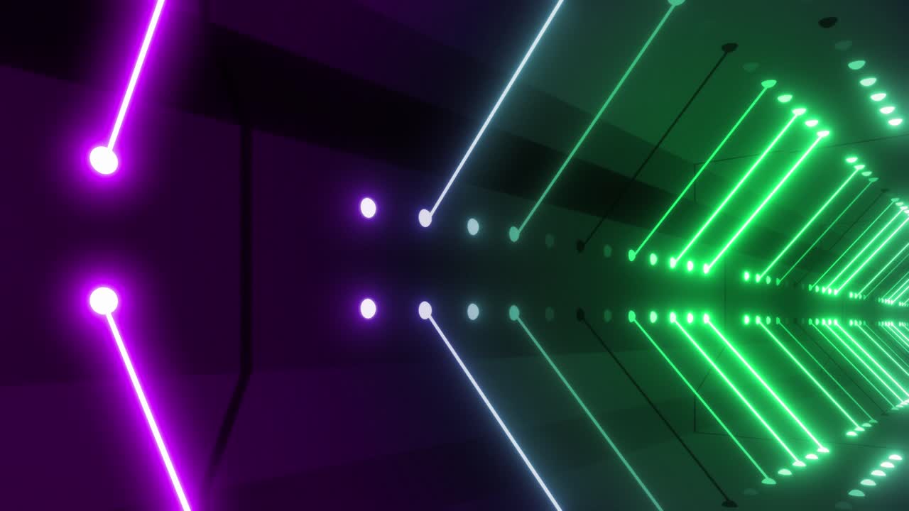 Neon Tunnel with Purple and Green Lights