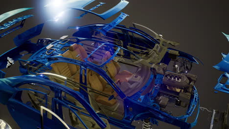 intricate details of a disassembled car reveal engineering marvels in blue