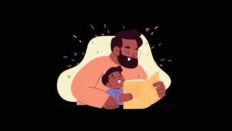 father and son reading a book together