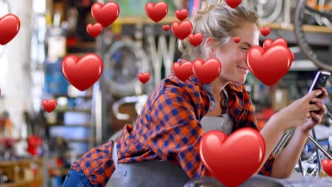 mecánico de bicicletas enviando mensajes de texto en el amor 4k