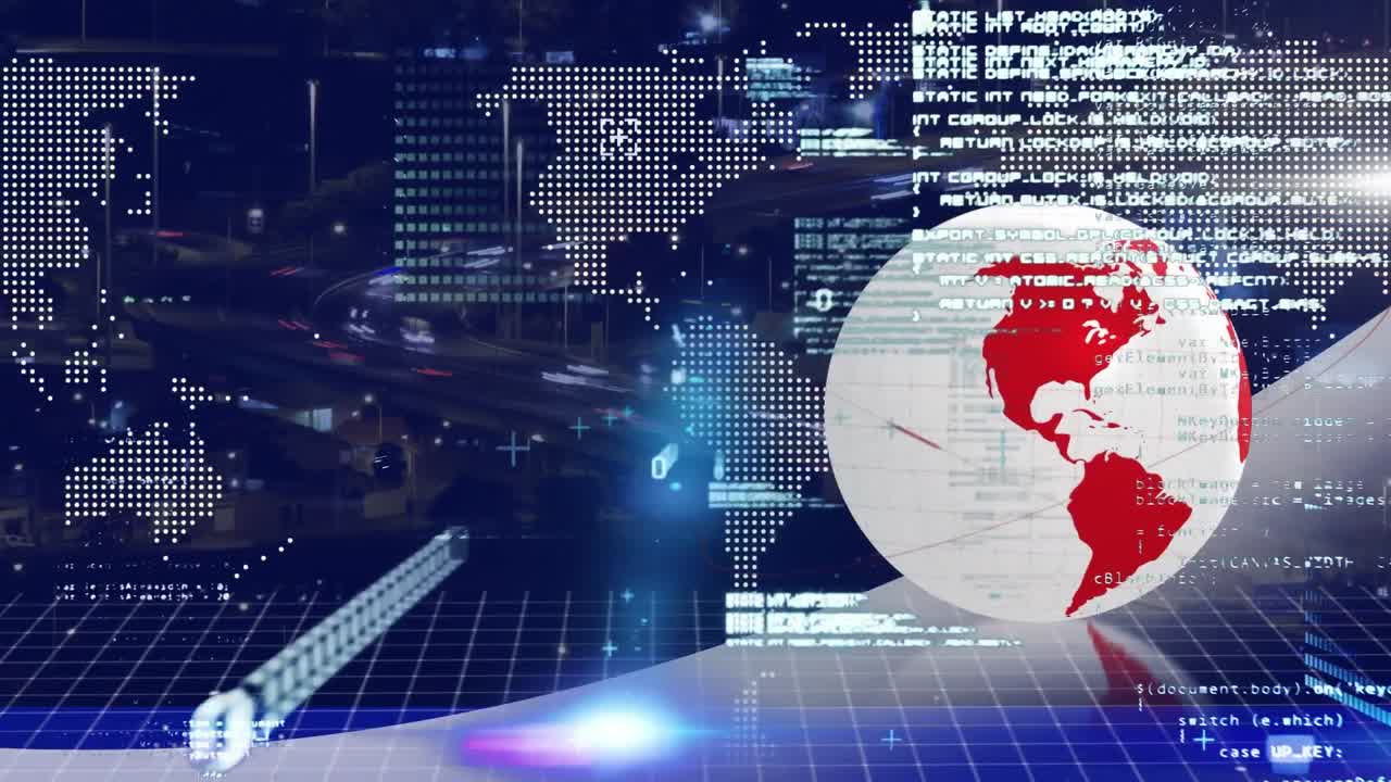 animación de la rotación del globo con procesamiento de datos y red de conexiones